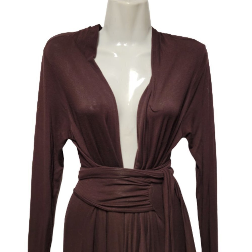 BROWN Long Cardigan Jacket Open Front Sweater Coat Cover Up - Size M - Picture 2 of 8
